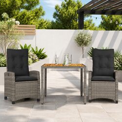 Outdoor Dining Set 3 Piece Garden Furniture Grey Poly Rattan with Cushions