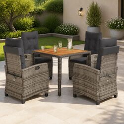 Garden Dining Set 5 Piece Outdoor Furniture Grey Poly Rattan with Cushions