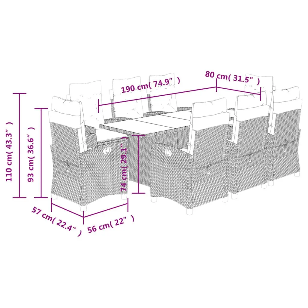 9 Piece Garden Dining Set with Cushions