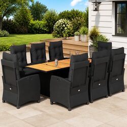 Outdoor Dining Set 9 Piece Garden Furniture Black Poly Rattan with Cushions