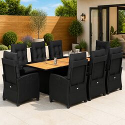 Garden Dining Set 9 Piece Outdoor Furniture Patio Table Chairs Cushions Black