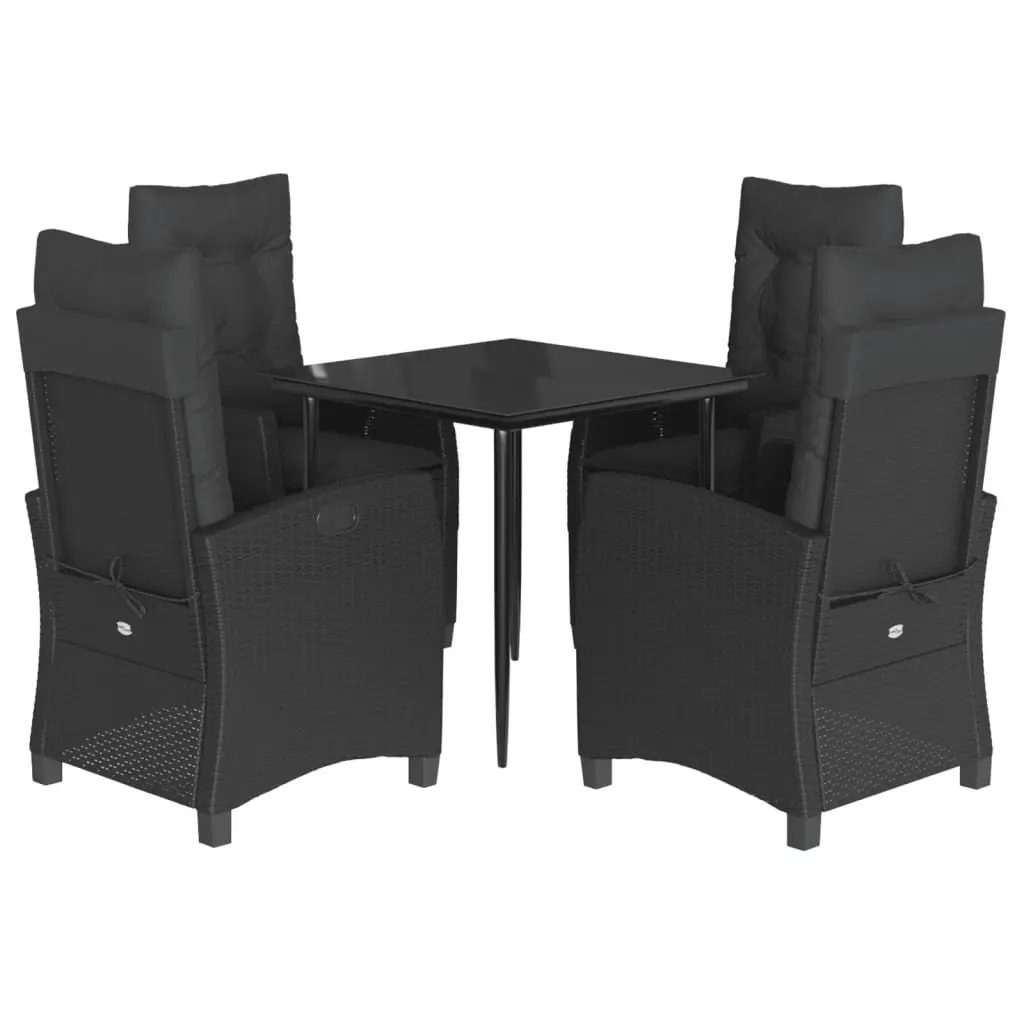 Garden Dining Set Black 5 Piece Outdoor Furniture Adjustable Backrest Padded Cushions