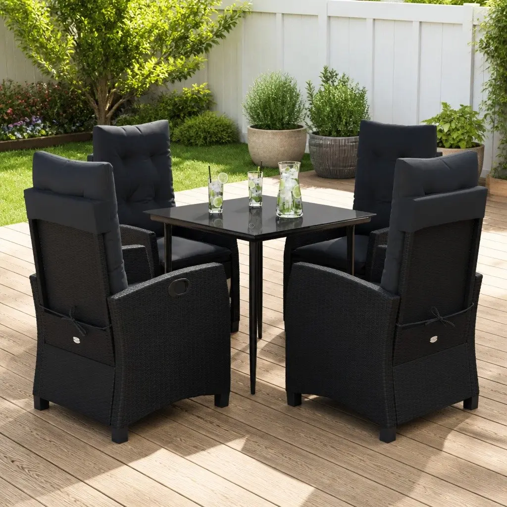 Garden Dining Set 5 Piece Outdoor Furniture Poly Rattan Table Chairs Cushions