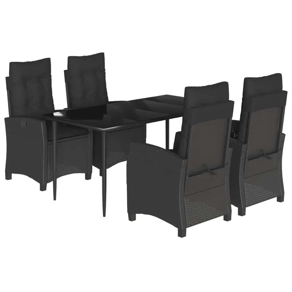 Garden Dining Set Black 5 Piece Outdoor Furniture Table Chairs Adjustable Backrest