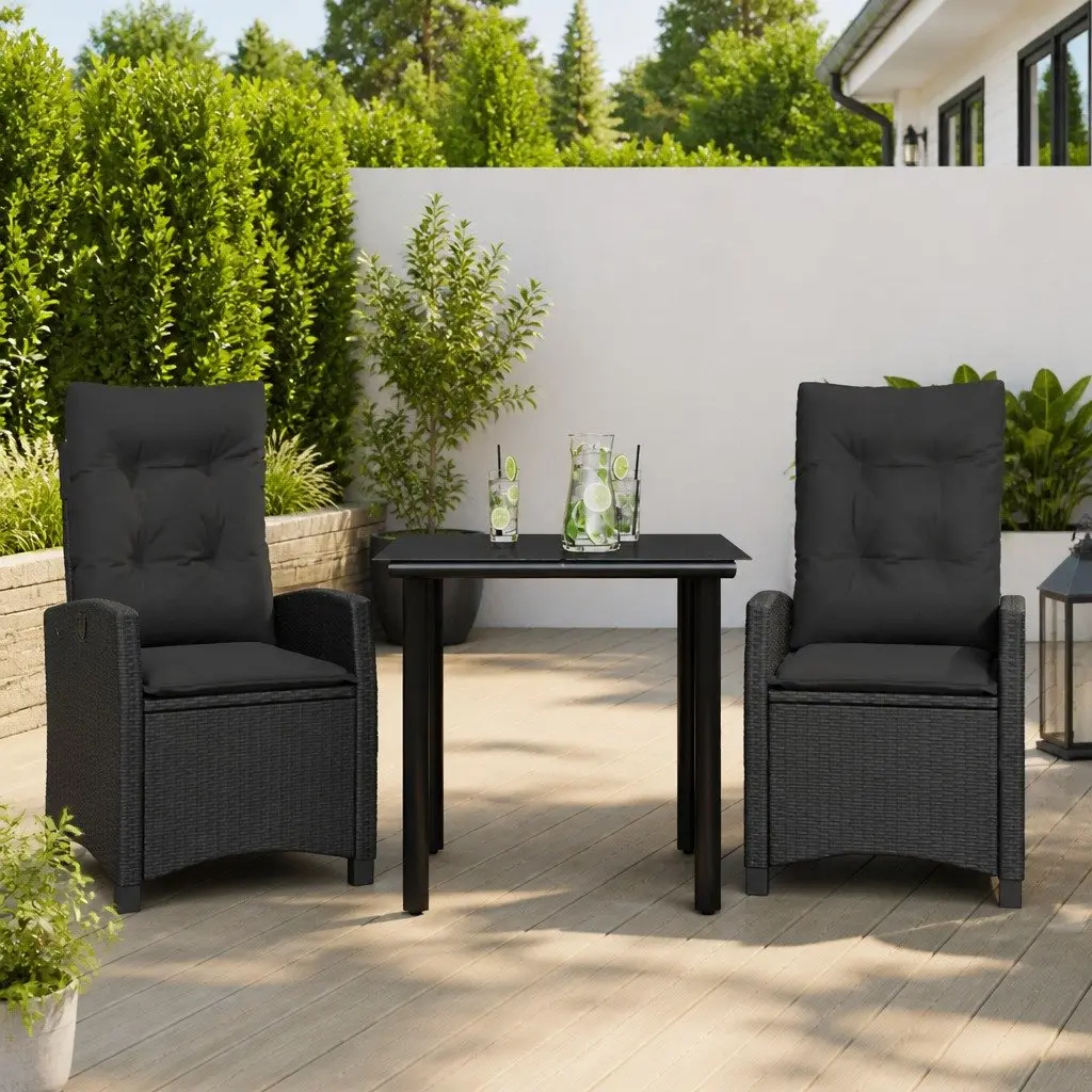 Garden Dining Set 3 Piece Outdoor Furniture Black Poly Rattan Adjustable