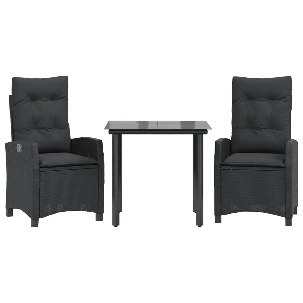 Garden Dining Set 3 Piece Outdoor Furniture Black Poly Rattan Adjustable