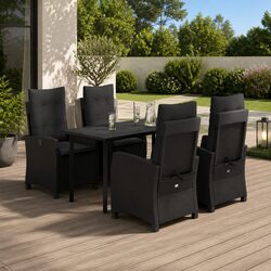 5 Piece Garden Dining Set: Black Rattan & Glass