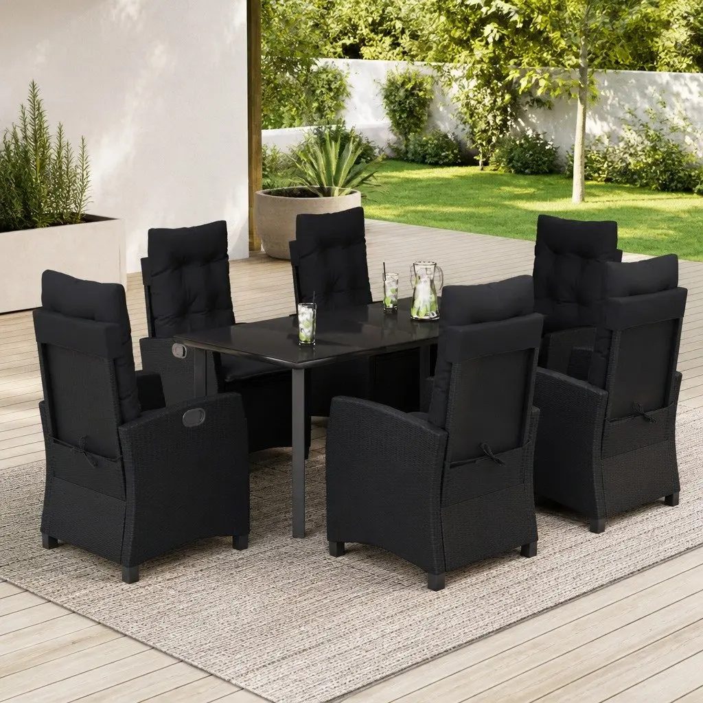 Garden Dining Set Black 7 Piece Outdoor Furniture Patio Table Chairs Cushions