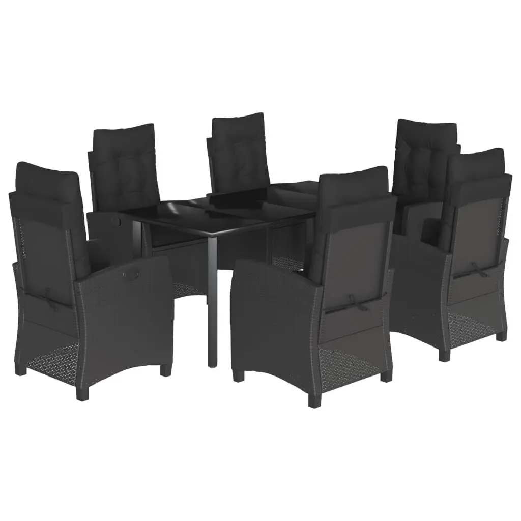Garden Dining Set Black 7 Piece Outdoor Furniture Patio Table Chairs Cushions