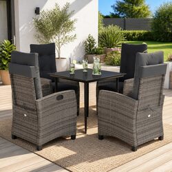 5 Piece Outdoor Dining Set with Grey Cushions