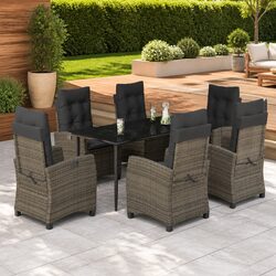 Compact 7-Piece Garden Dining Set - Grey with Cushions