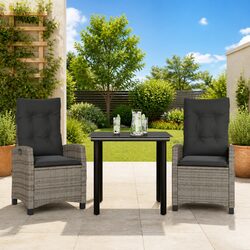 Outdoor Dining Set 3 Piece Garden Furniture Grey Poly Rattan Table Chairs