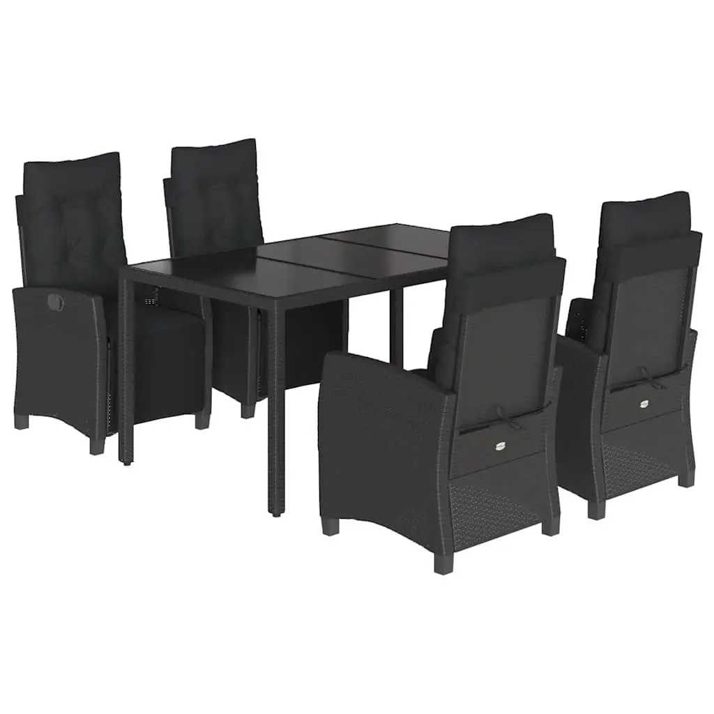 Outdoor Dining Set Black 5 Piece Patio Furniture PE Rattan Chairs Table