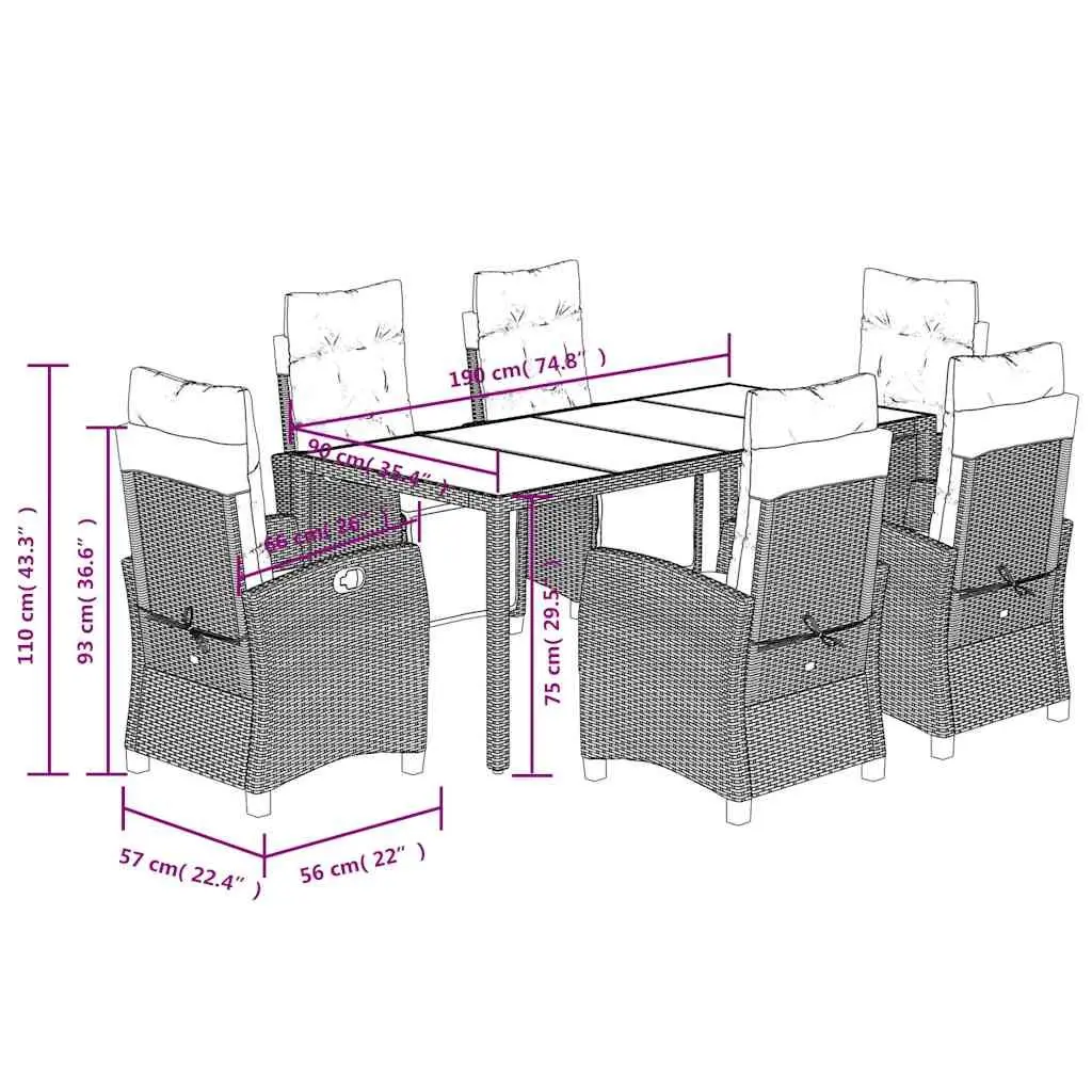 7 Piece Garden Dining Set Outdoor Furniture with Cushions Black Poly Rattan