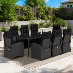 Garden Dining Set 9 Piece Outdoor Furniture with Cushions Black Poly Rattan