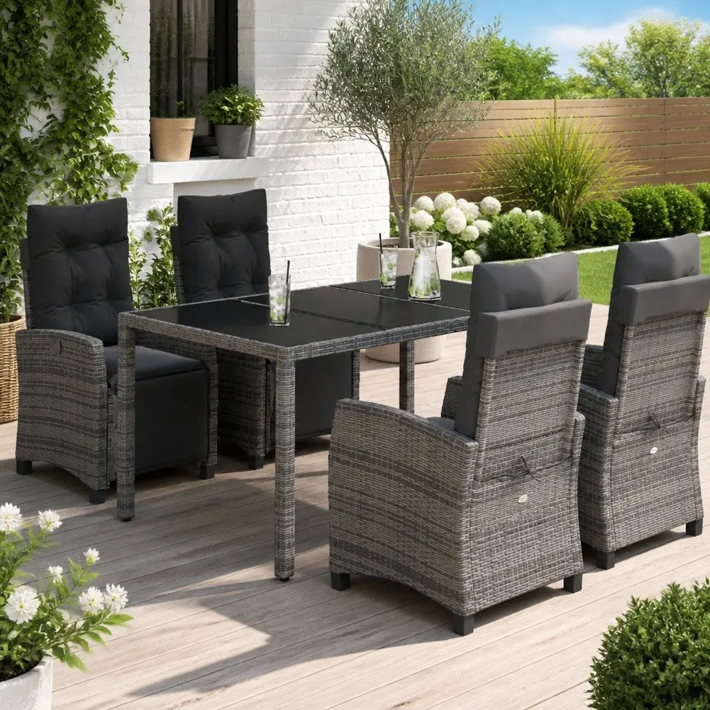 Garden Dining Set Grey 5 Piece Outdoor Furniture Poly Rattan with Cushions