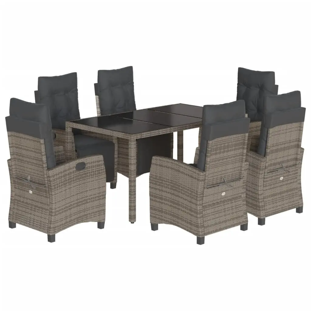 Garden Dining Set 7 Piece Outdoor Furniture Grey Poly Rattan with Cushions