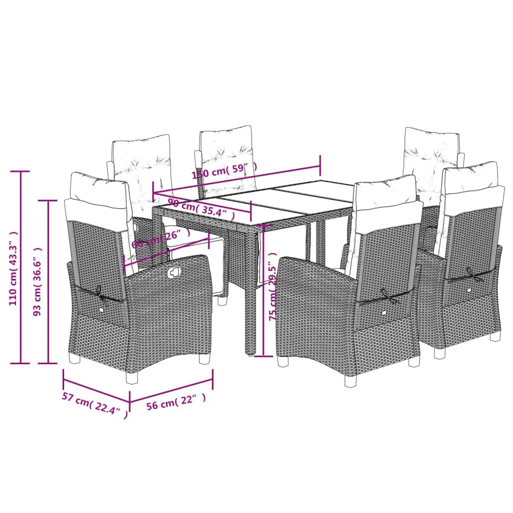 Garden Dining Set 7 Piece Outdoor Furniture Grey Poly Rattan with Cushions