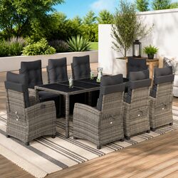 Concise 9 Piece Outdoor Dining Set with Cushions