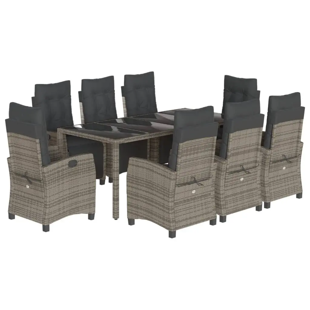Garden Dining Set 9 Piece Outdoor Furniture Grey Poly Rattan with Cushions