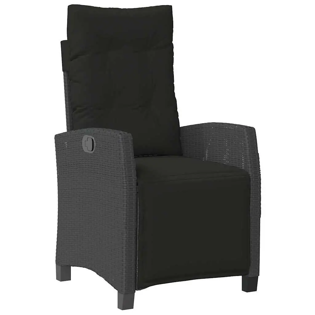 5 Piece Outdoor Garden Dining Set Black Poly Rattan Chair Table Cushions