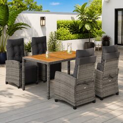 Garden Dining Set 5 Piece Outdoor Furniture Grey Poly Rattan with Cushions