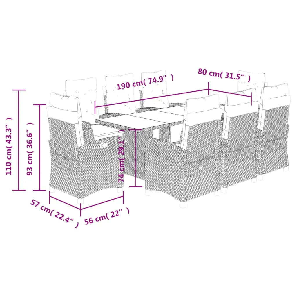 Garden Dining Set 9 Piece Outdoor Furniture Black Poly Rattan with Cushions