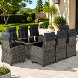 Compact and Reliable 9-Piece Grey Dining Set