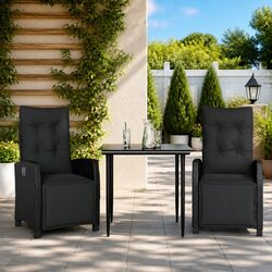 Garden Dining Set 3 Piece Outdoor Furniture with Cushions Black Poly Rattan