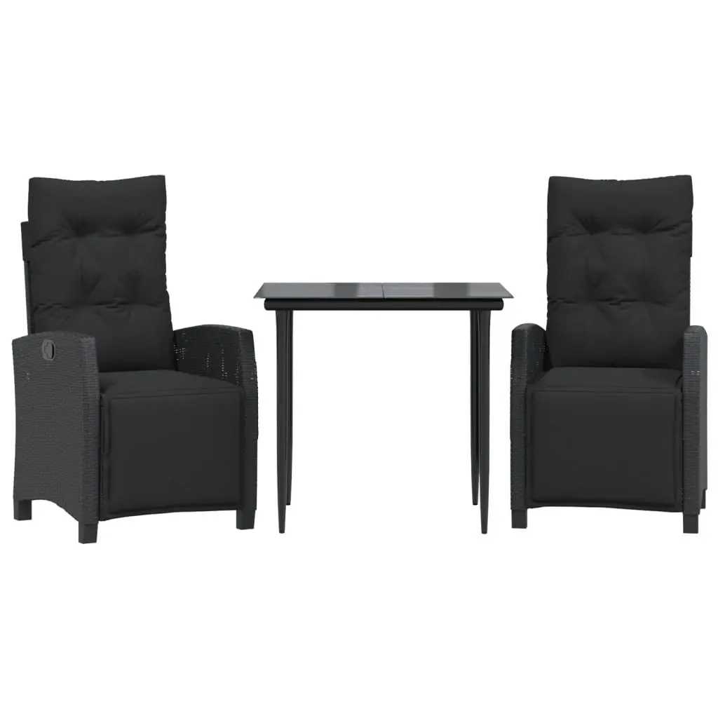 Garden Dining Set Black 3 Piece Outdoor Furniture with Cushions Adjustable Backrest