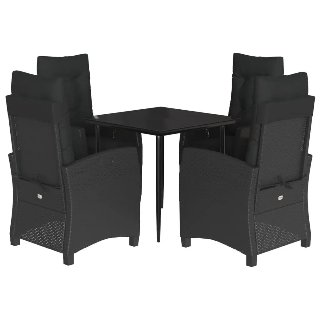 Outdoor Dining Set Black 5 Piece Poly Rattan Furniture with Cushions