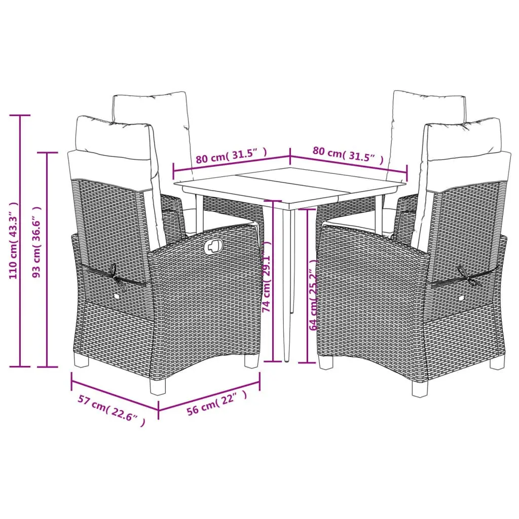 Outdoor Dining Set Black 5 Piece Poly Rattan Furniture with Cushions