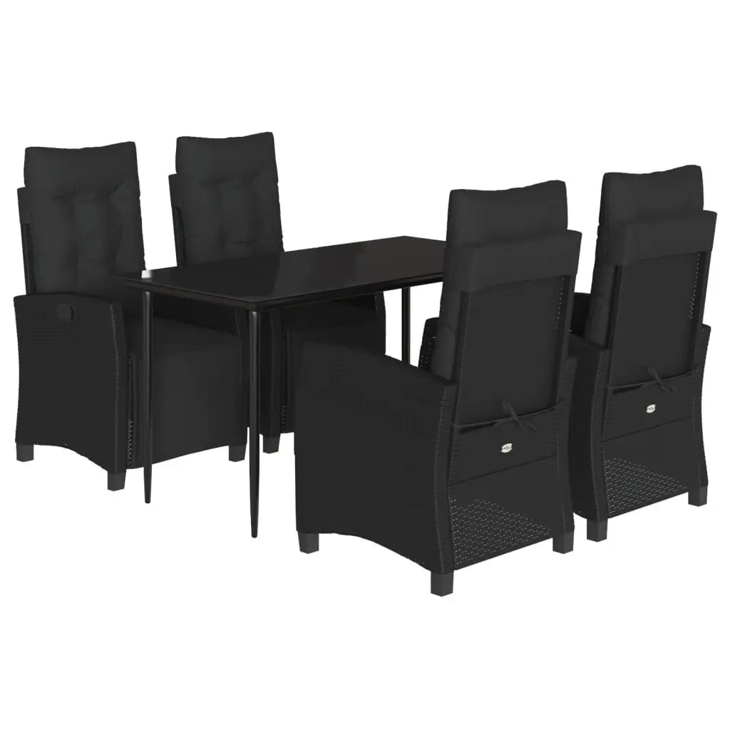 Garden Dining Set 5 Piece Outdoor Furniture Black Poly Rattan with Cushions