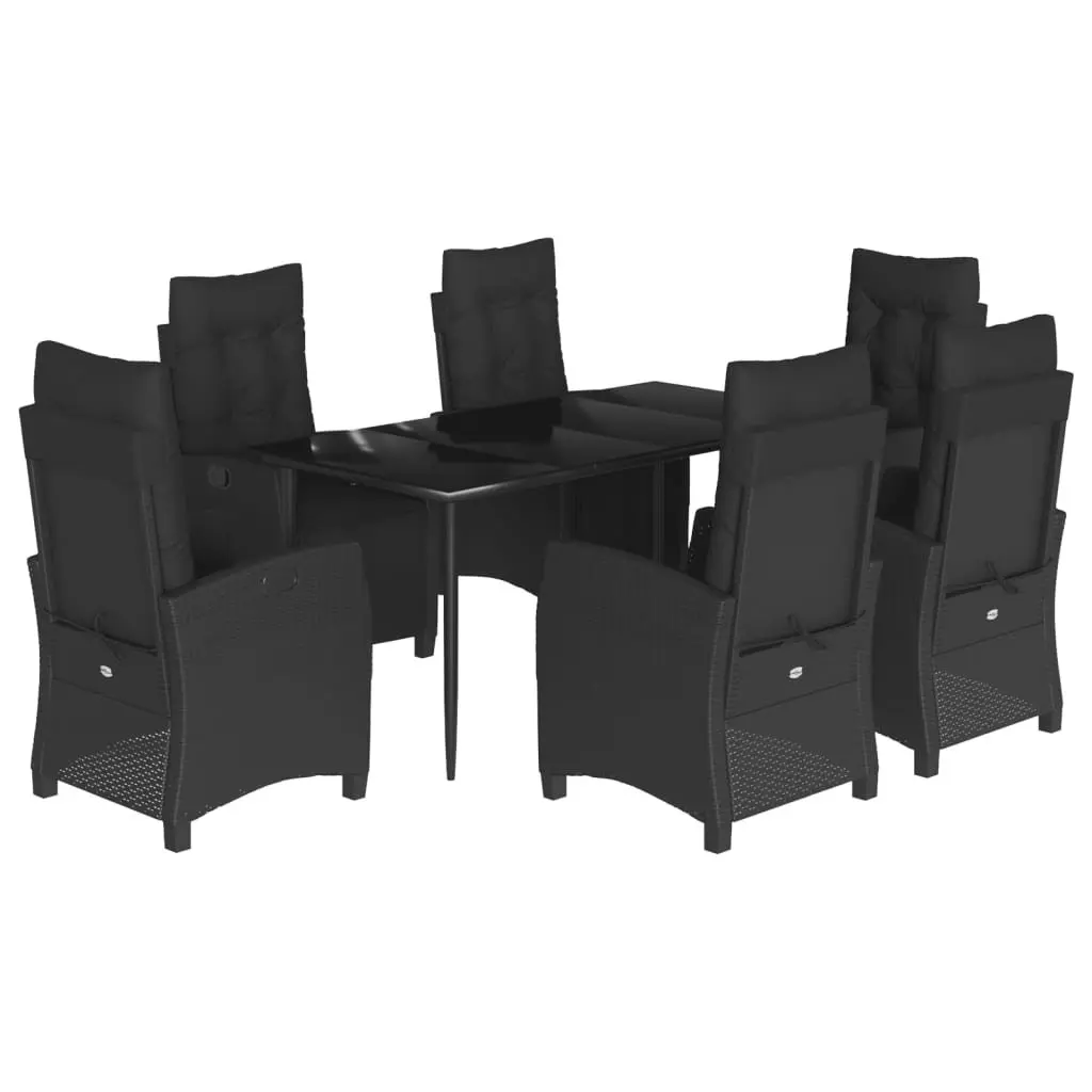 Outdoor Garden Dining Set Black 7 Piece PE Rattan Furniture with Cushions