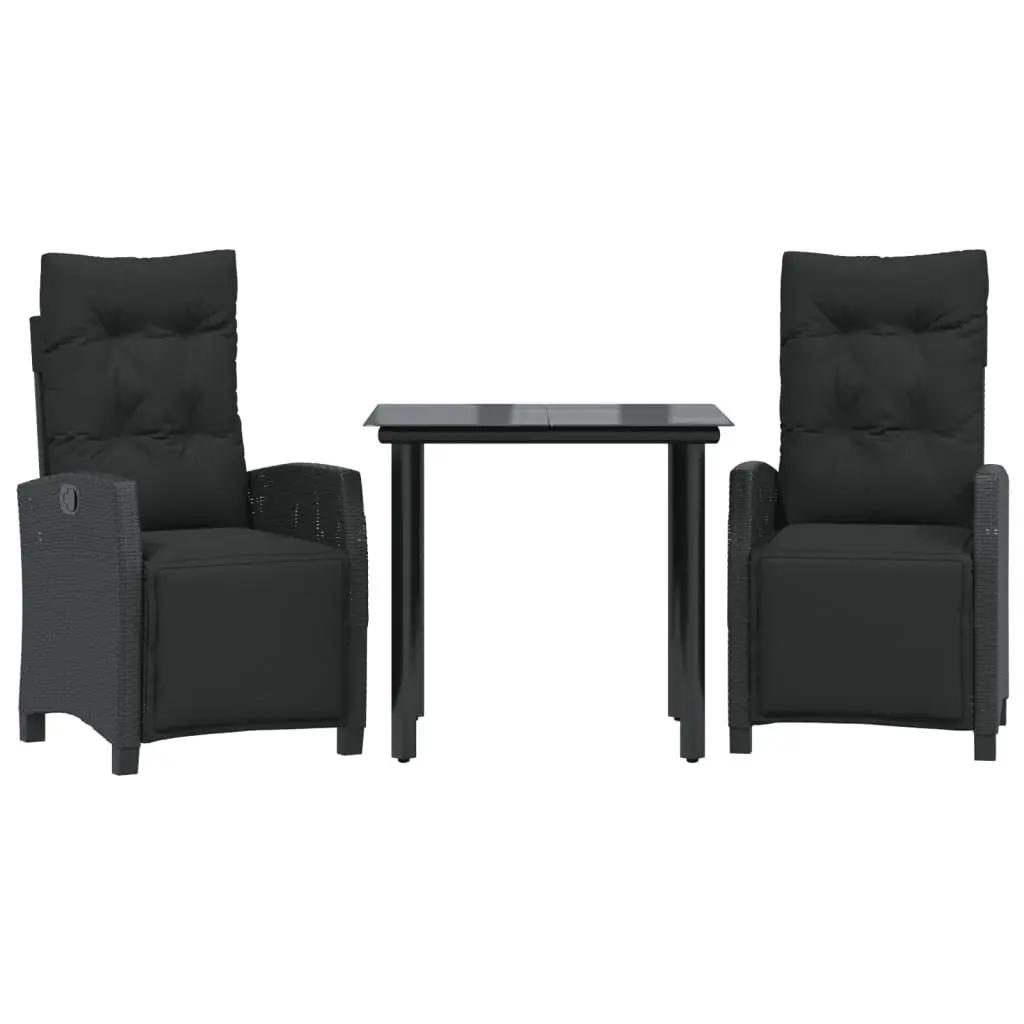 Garden Dining Set 3 Piece Outdoor Furniture Black Poly Rattan Cushioned Seats