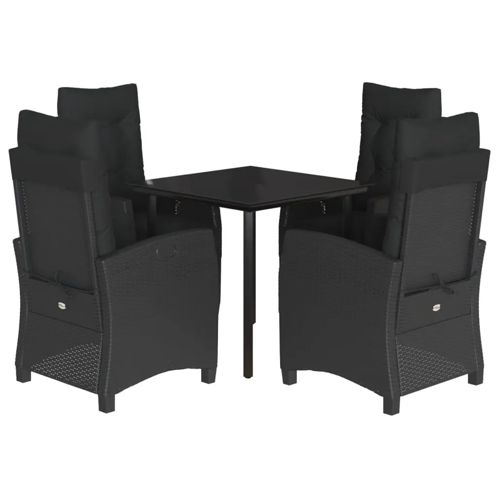 5 Piece Outdoor Garden Dining Set Poly Rattan Chairs Table with Cushions Black