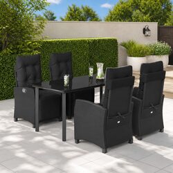Outdoor Dining Set 5 Piece Garden Furniture Black Poly Rattan Table Chairs