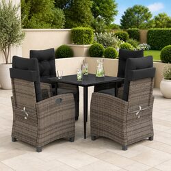 Garden Dining Set 5 Piece Outdoor Furniture Grey Poly Rattan with Cushions Patio