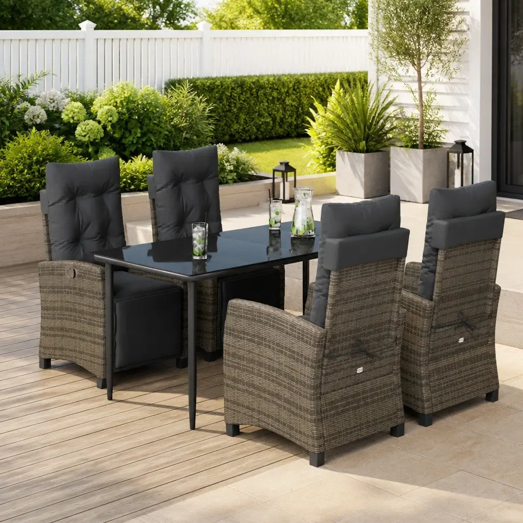 Garden Dining Set 5 Piece Outdoor Furniture Grey Poly Rattan Cushions Patio