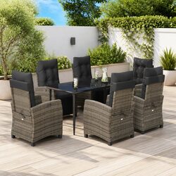Compact 7 Piece Grey Outdoor Dining Set with Cushions