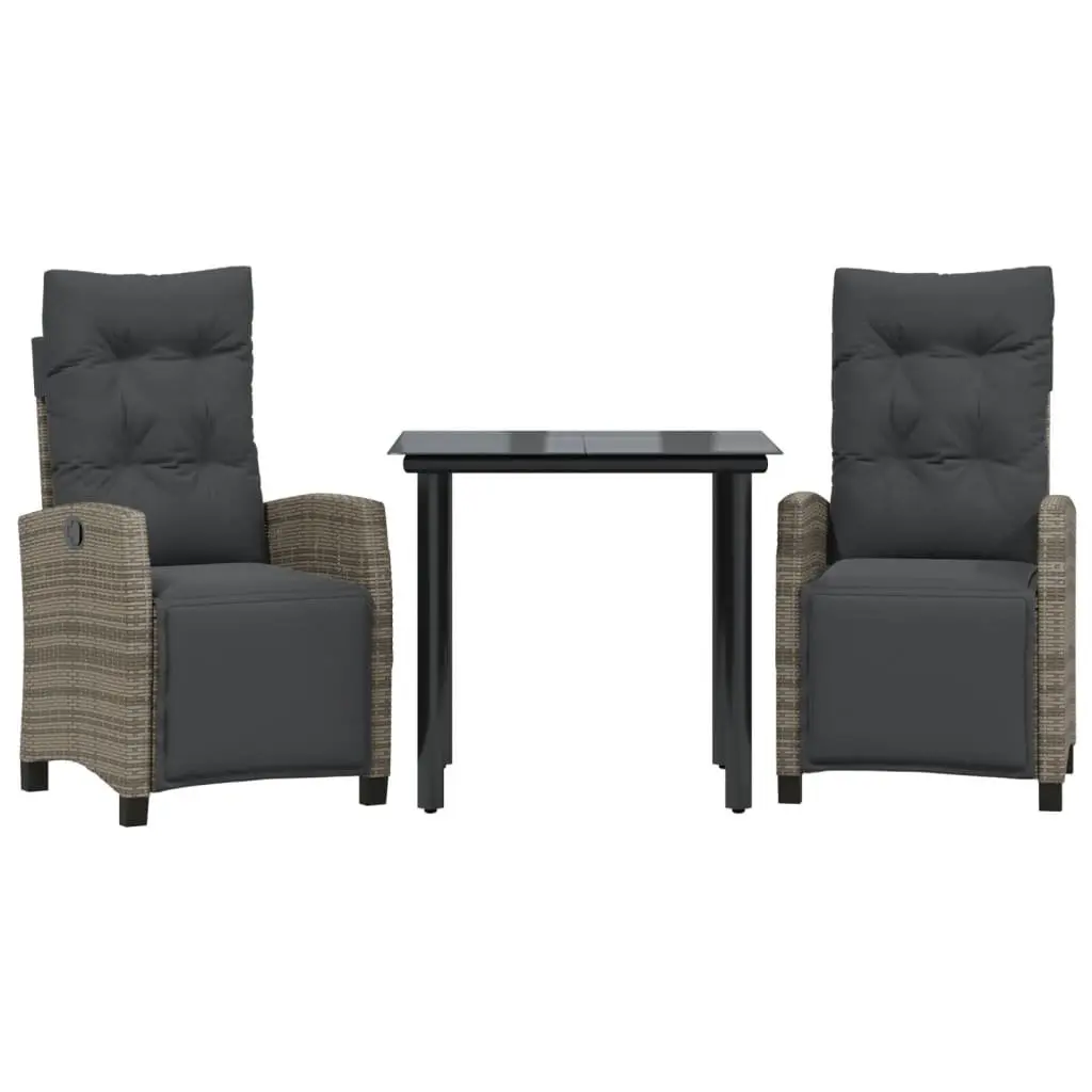 Garden Dining Set Grey 3 Piece Outdoor Furniture PE Rattan Chairs Table