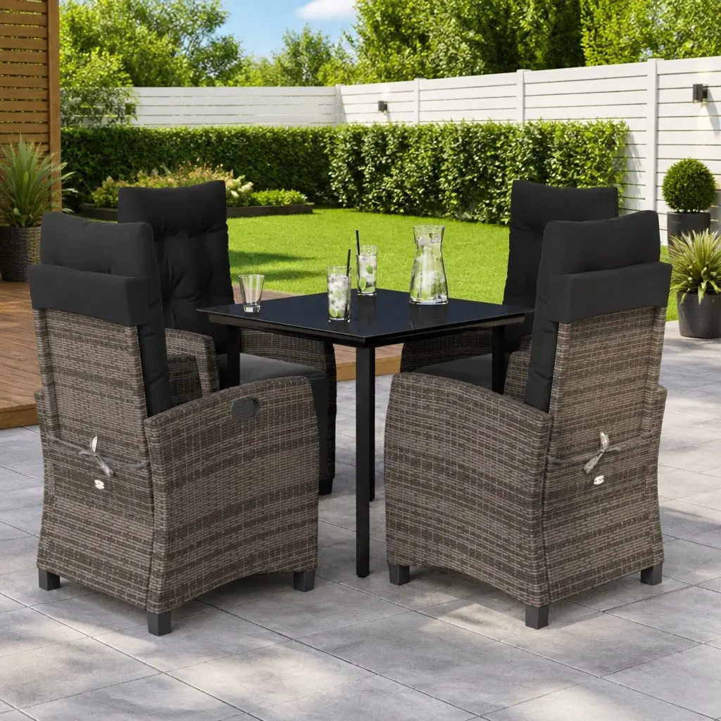 Garden Dining Set Grey 5 Piece Outdoor Furniture Poly Rattan with Cushions