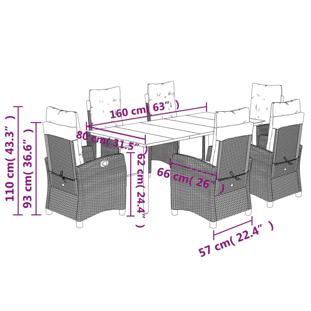 Garden Dining Set Grey 7 Piece Outdoor Furniture PE Rattan Cushioned Seats