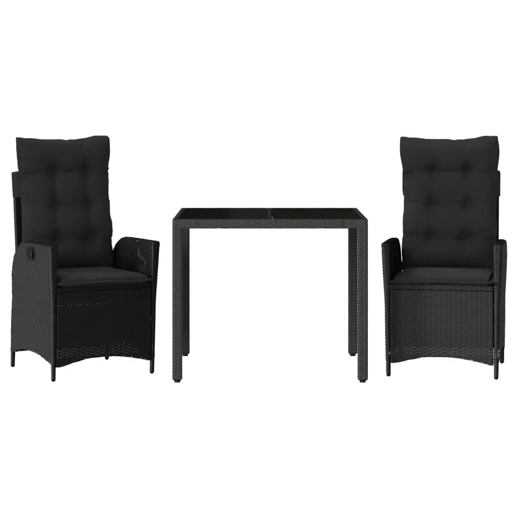 Outdoor Garden Dining Set Black 3 Piece PE Rattan with Cushions