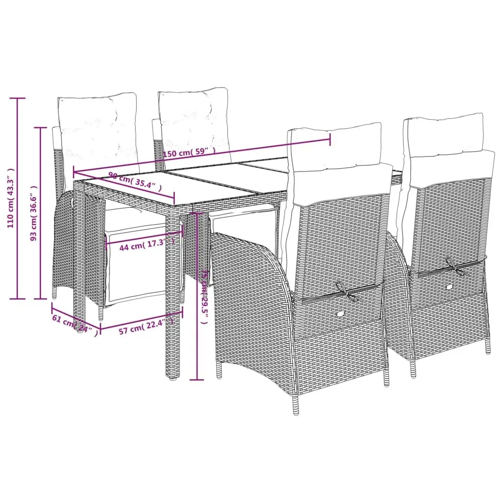 Garden Dining Set 5 Piece Outdoor Furniture Black Poly Rattan Patio Table Chairs