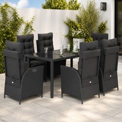 7-Piece Black Rattan Dining Set for Outdoors