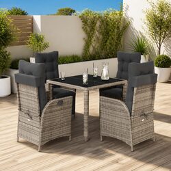 5 Piece Garden Dining Set with Cushions Grey Poly Rattan Outdoor Furniture