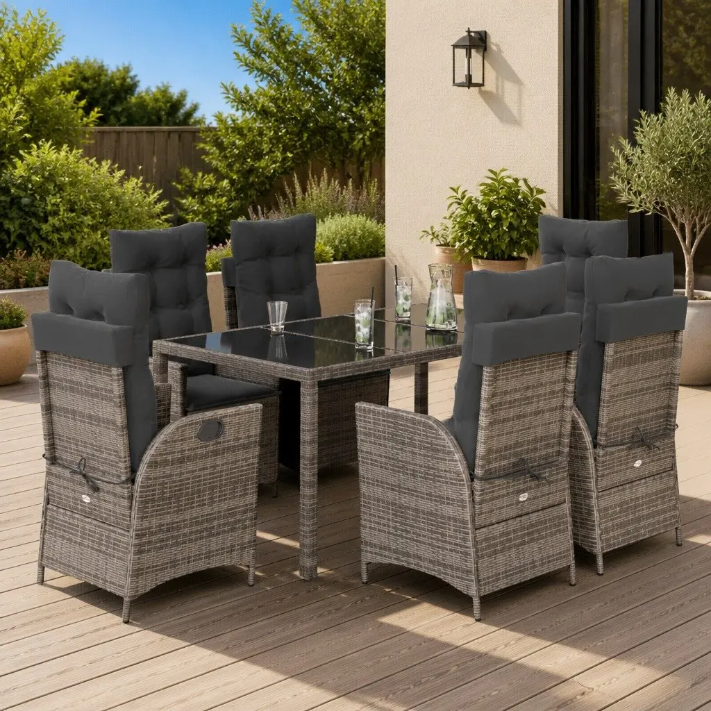 7-Piece Garden Dining Set with Grey Cushions