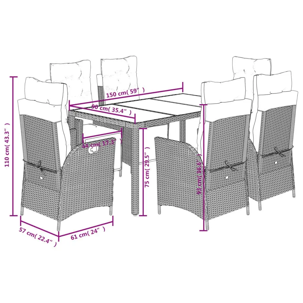7-Piece Garden Dining Set with Grey Cushions