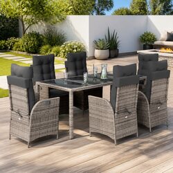 Garden Dining Set 7 Piece Outdoor Furniture Grey Poly Rattan with Cushions
